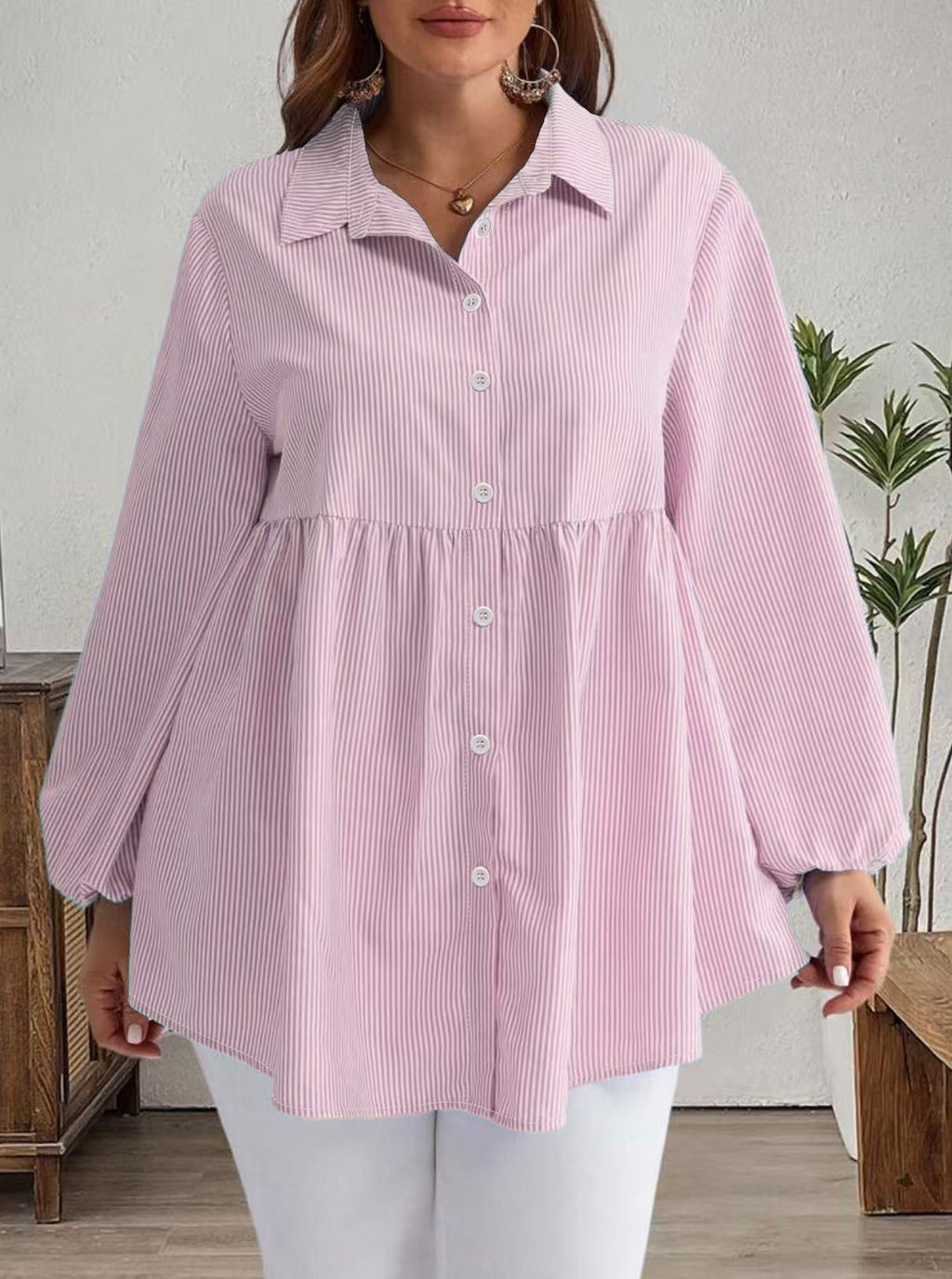 Striped Casual Loose-fitting Long-sleeve Lapel Shirt