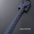 Mens Business Formal Zipper Tie With Blue Stripes