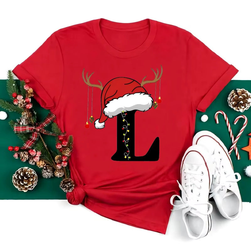 Red Loose T-Shirt Top With A Christmas Party Aesthetic