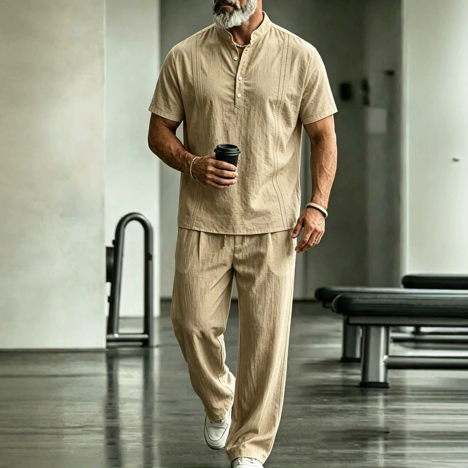 Mens Casual Short-Sleeve Shirt And Pants Set