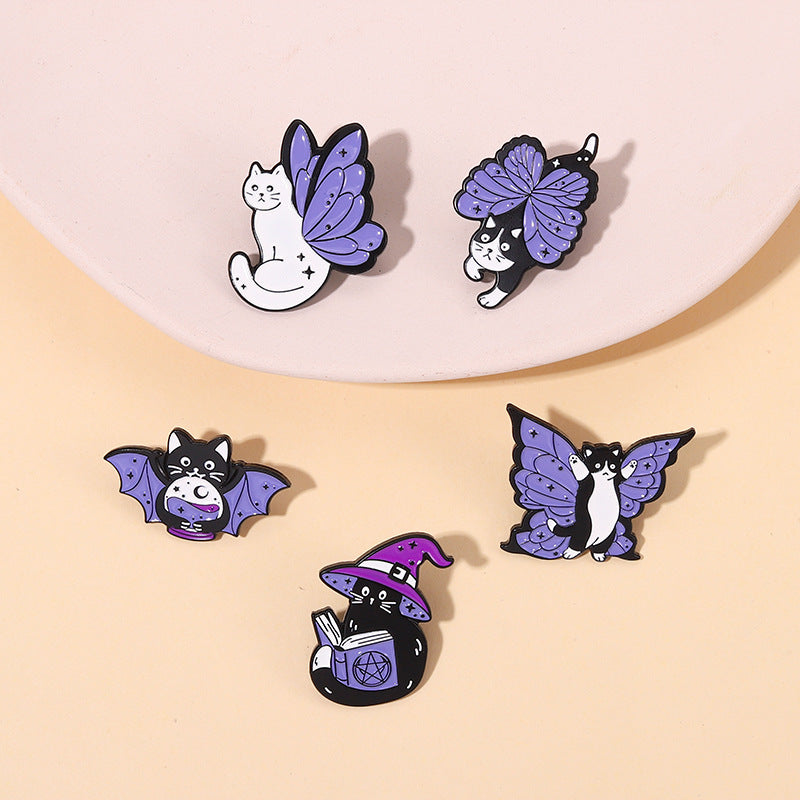 Purple Cat With Butterfly Wings Alloy Brooch Cute Accessory For Clothes And Bags
