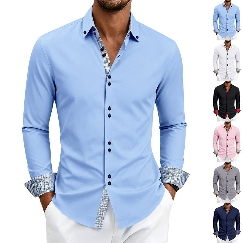 Casual Mens Stretchy, Breathable Long-sleeve Lapel Shirt