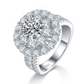 S925 Sterling Silver 2ct Moissanite Ring, 8mm D-VVS1 Double Halo Pave Band, Platinum Plated US Sizes 5-9 GRA Certified Gift Box