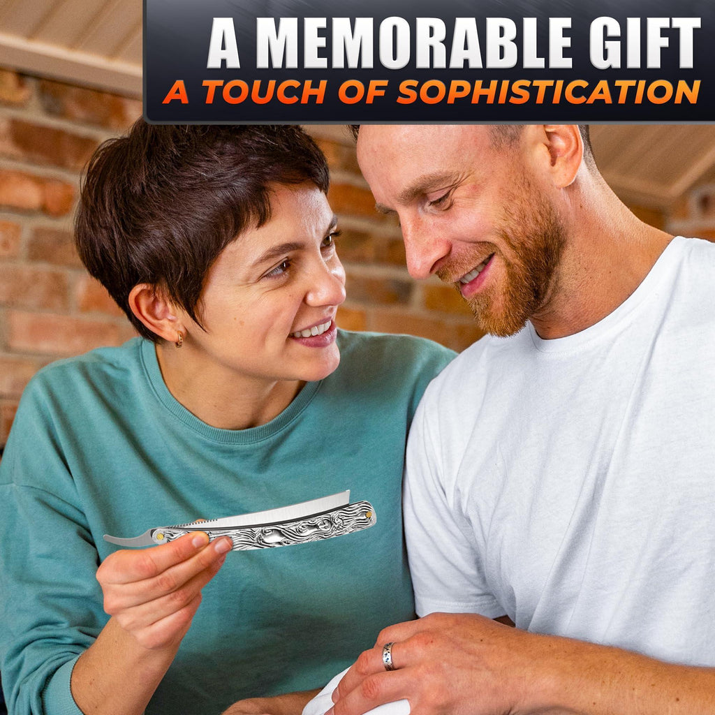Straight Razor Carbon Steel Blade 11.4 in Secure Grip for Shaving