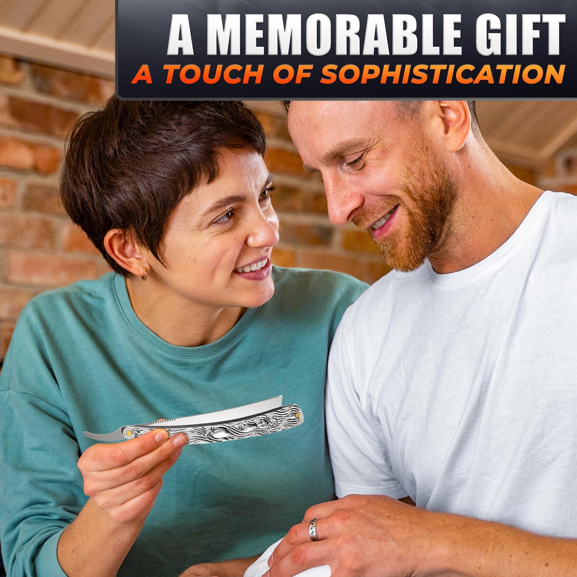 Straight Razor Carbon Steel Blade 11.4 in Secure Grip for Shaving