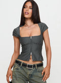 Women's Retro Square-neck Short-sleeve Top With Double Zippers