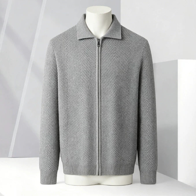 Solid-color Cardigan Zip-up Mens Jacket