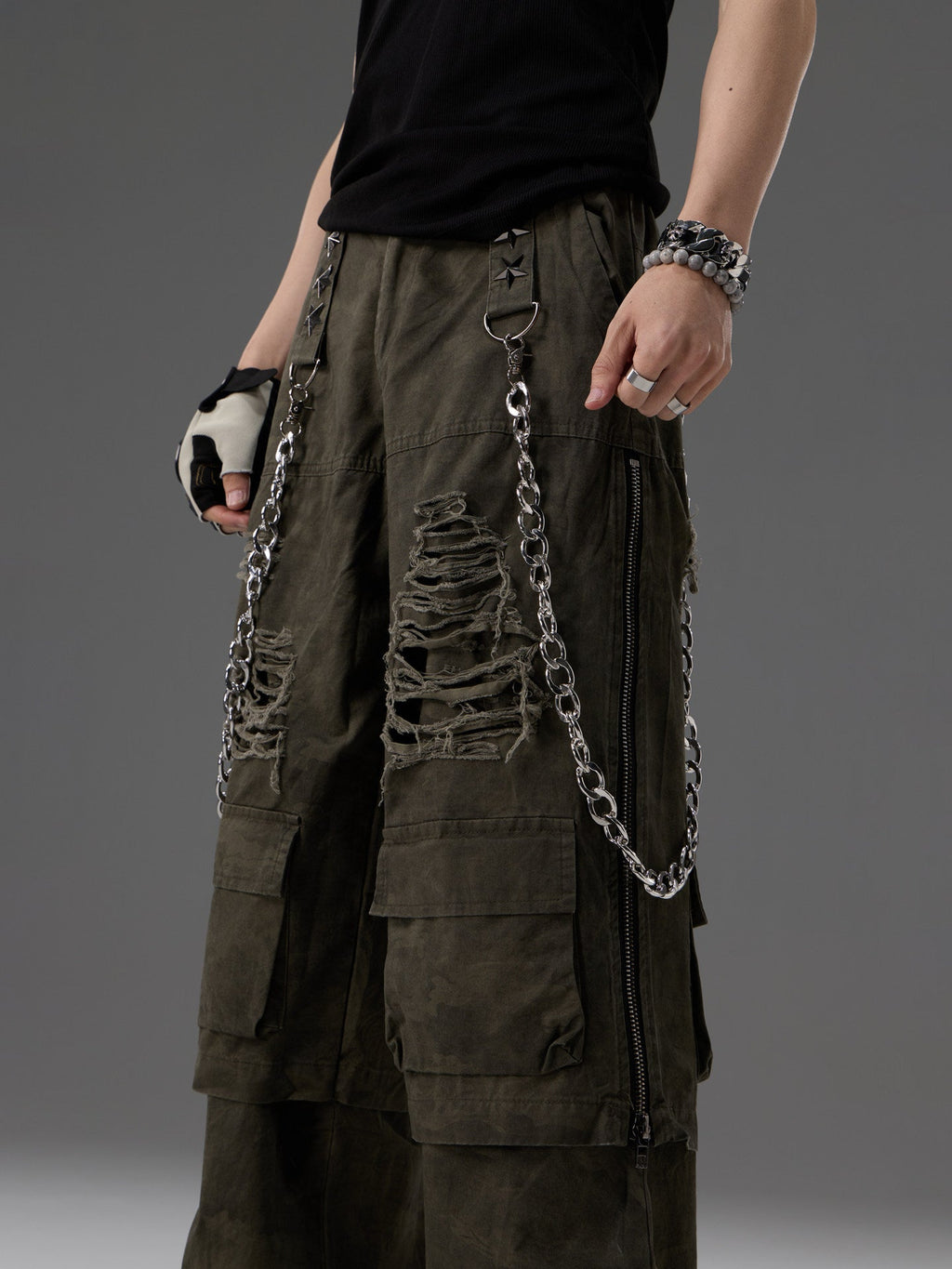 Heavy-duty Metal Belt Chain For Workwear Pants Faux Two-piece Design