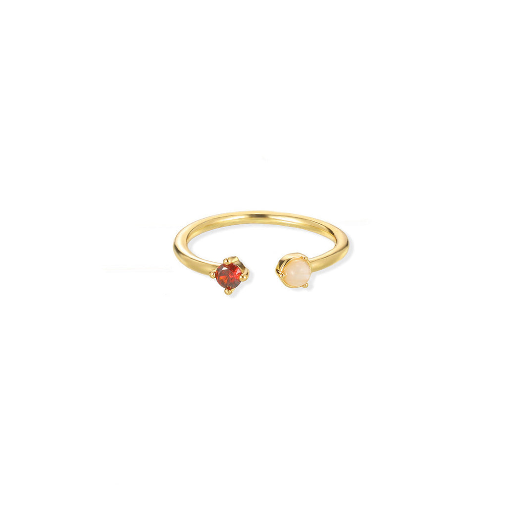 European And American Light-luxury 2-color Birthstone Peach-heart Zircon Stainless Steel 18K Gold-plated Womens Ring