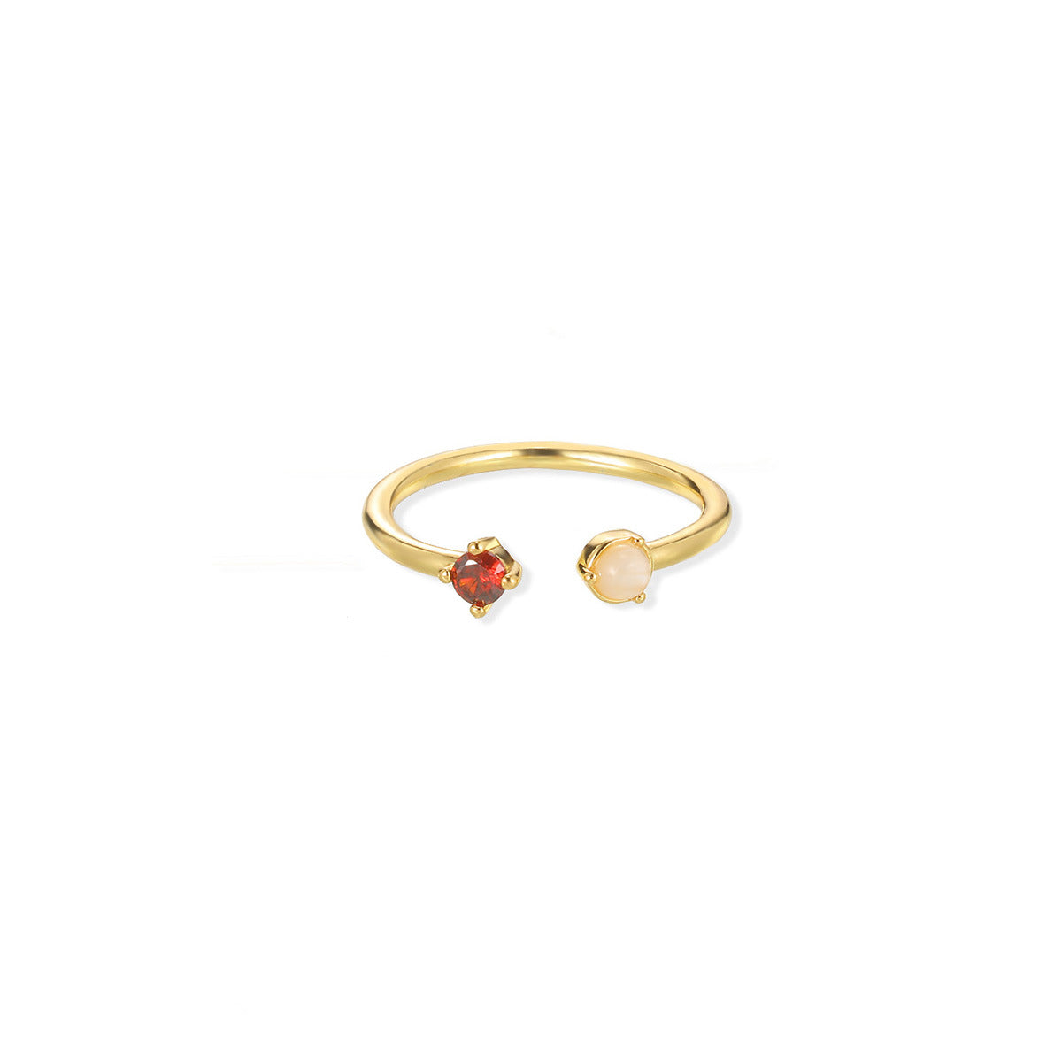 European And American Light-luxury 2-color Birthstone Peach-heart Zircon Stainless Steel 18K Gold-plated Womens Ring