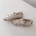 French Velvet Sweet Casual Shoes, Lace Round Toe Flats Sneakers