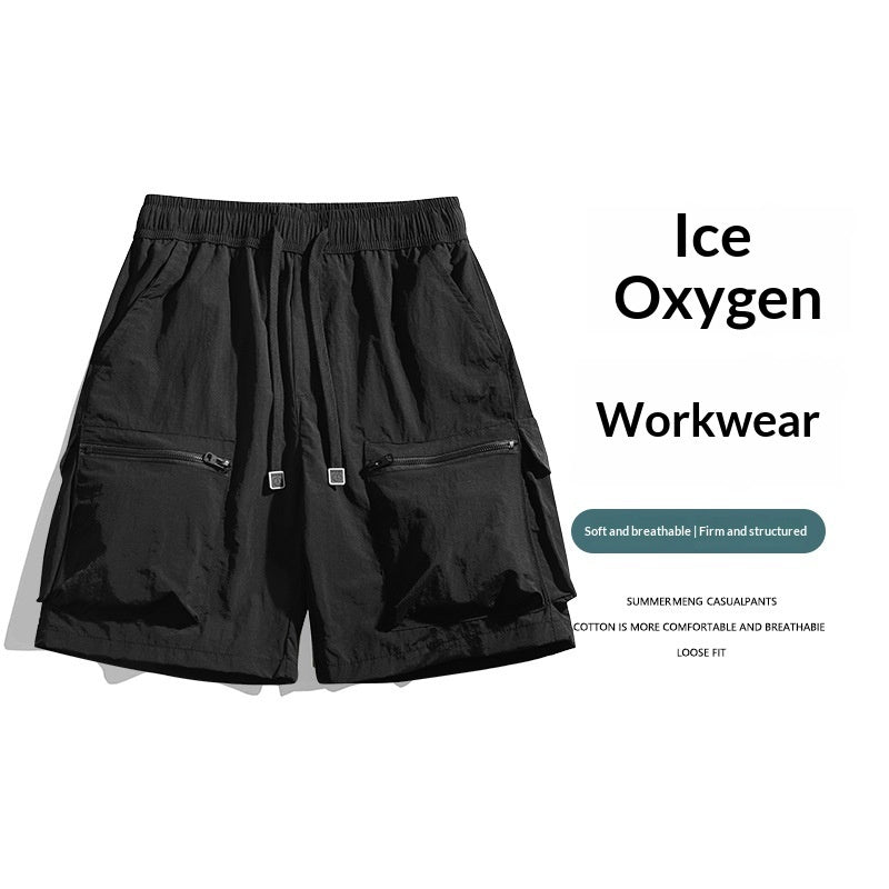 Ice-silk Work Shorts For Men Summer Thin Mid-length Pants