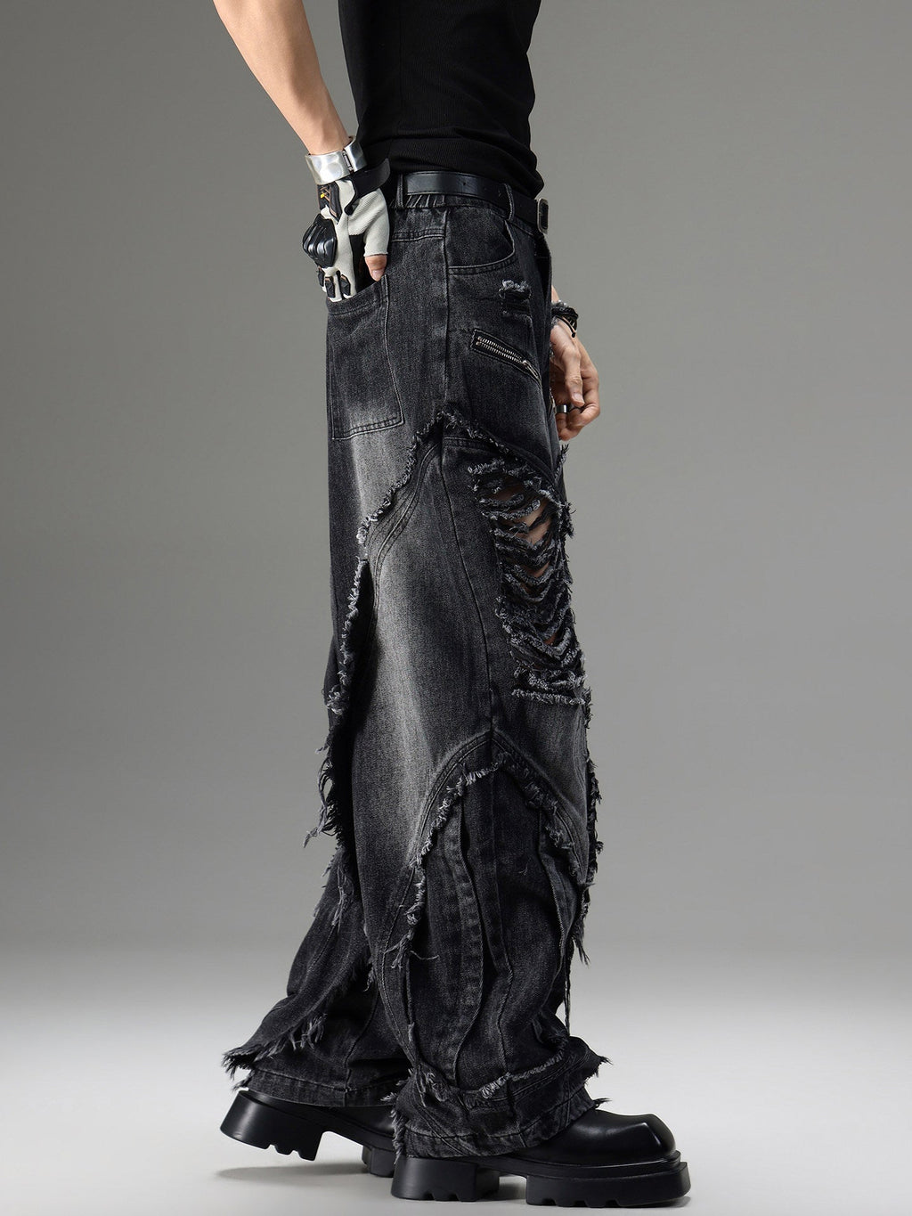 American-style Vintage Deconstructed Distressed Jeans