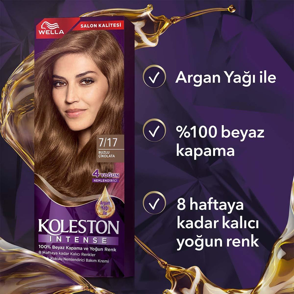 Wella Koleston Intense Icy Chocolate 7/17 Permanent Hair Dye: 100% Gray Coverage, Long Lasting Color, Argan Oil Infused for Intense Shine & Health