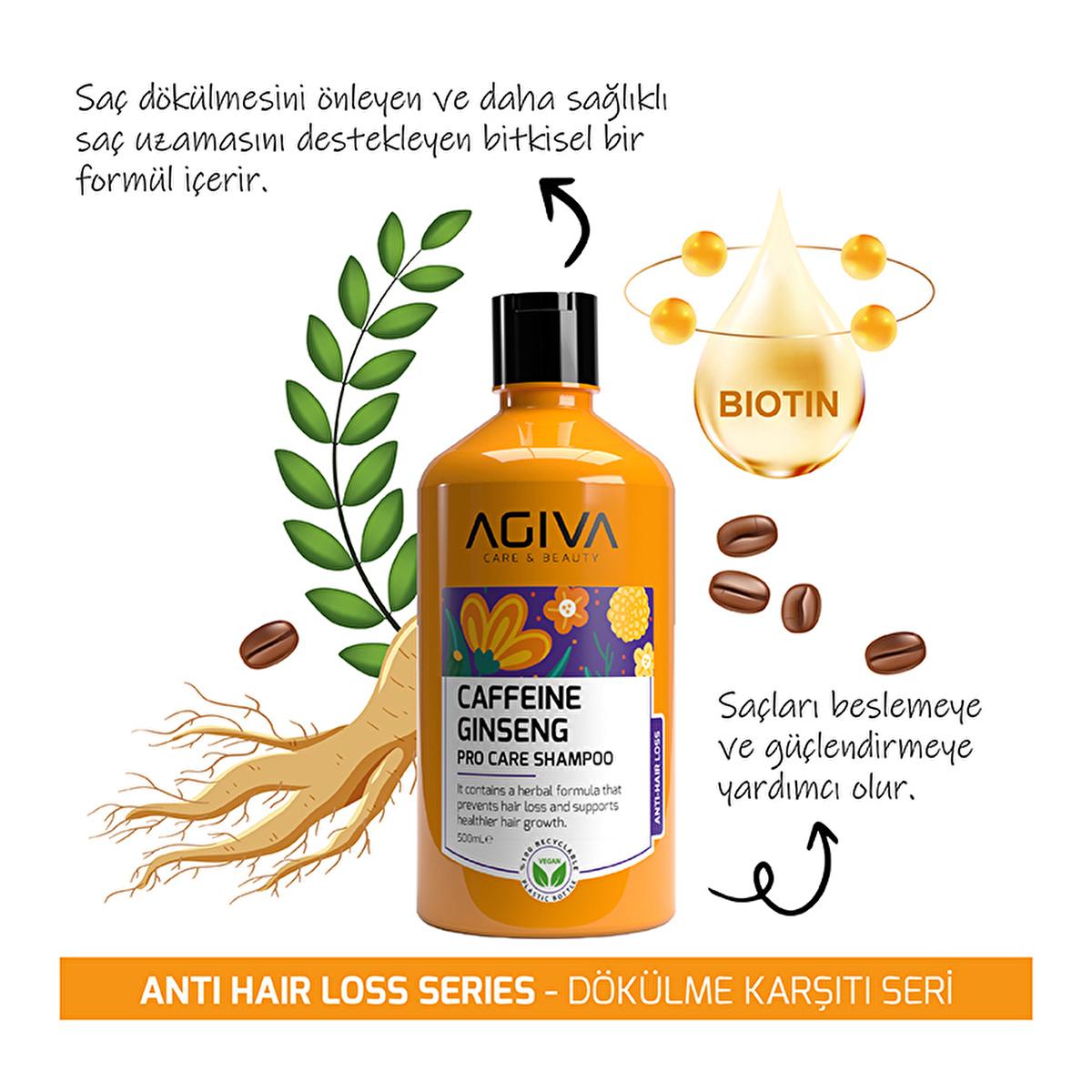 Agiva Caffeine Ginseng Hair Care Set: Anti Hair Loss Shampoo & Tonic - Stimulate Hair Growth, Strengthen Follicles, Shampoo for Thinning Hair