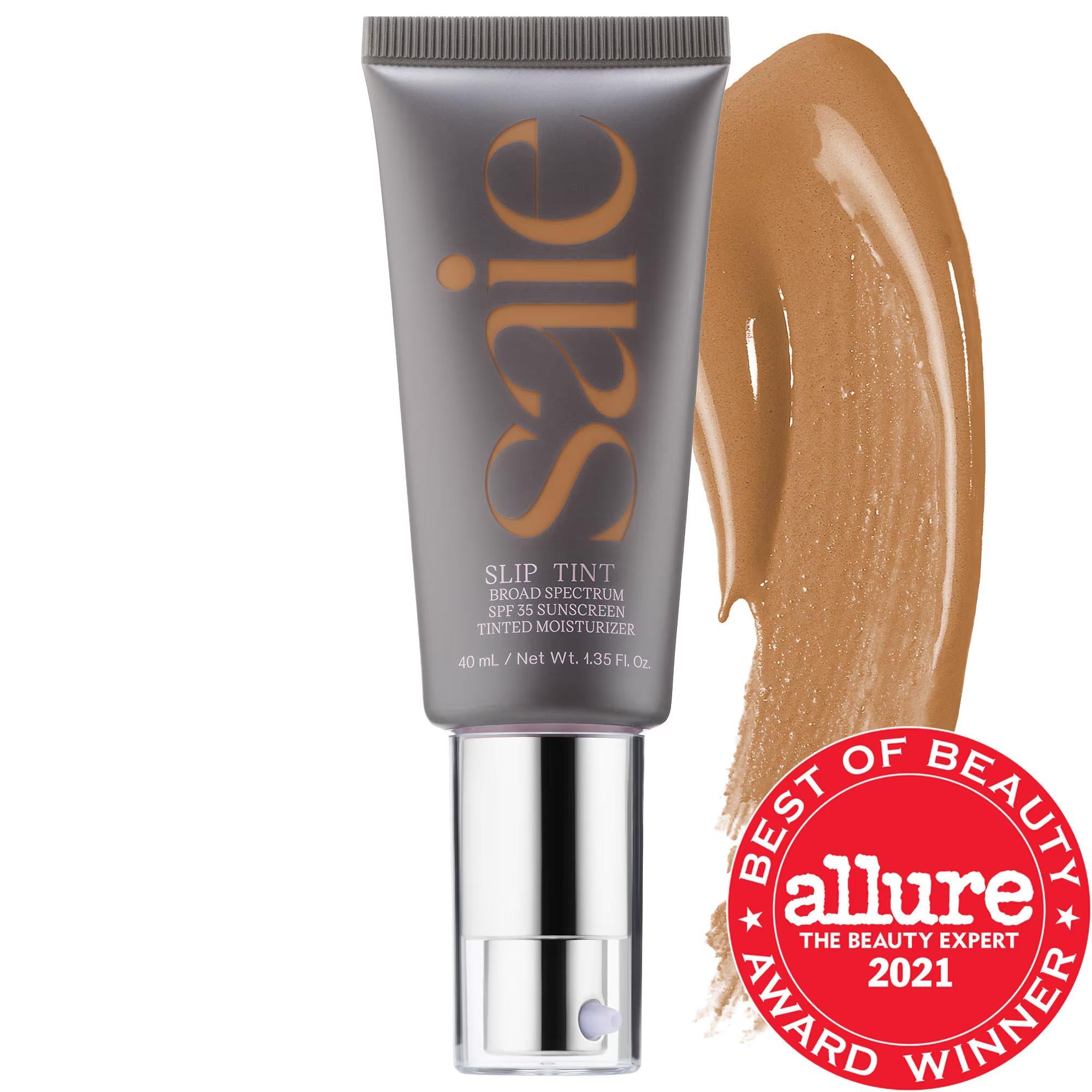 Saie Slip Tint - Lightweight Tinted Moisturizer with SPF 35, Hyaluronic Acid & Mineral Zinc Oxide for Dewy Coverage