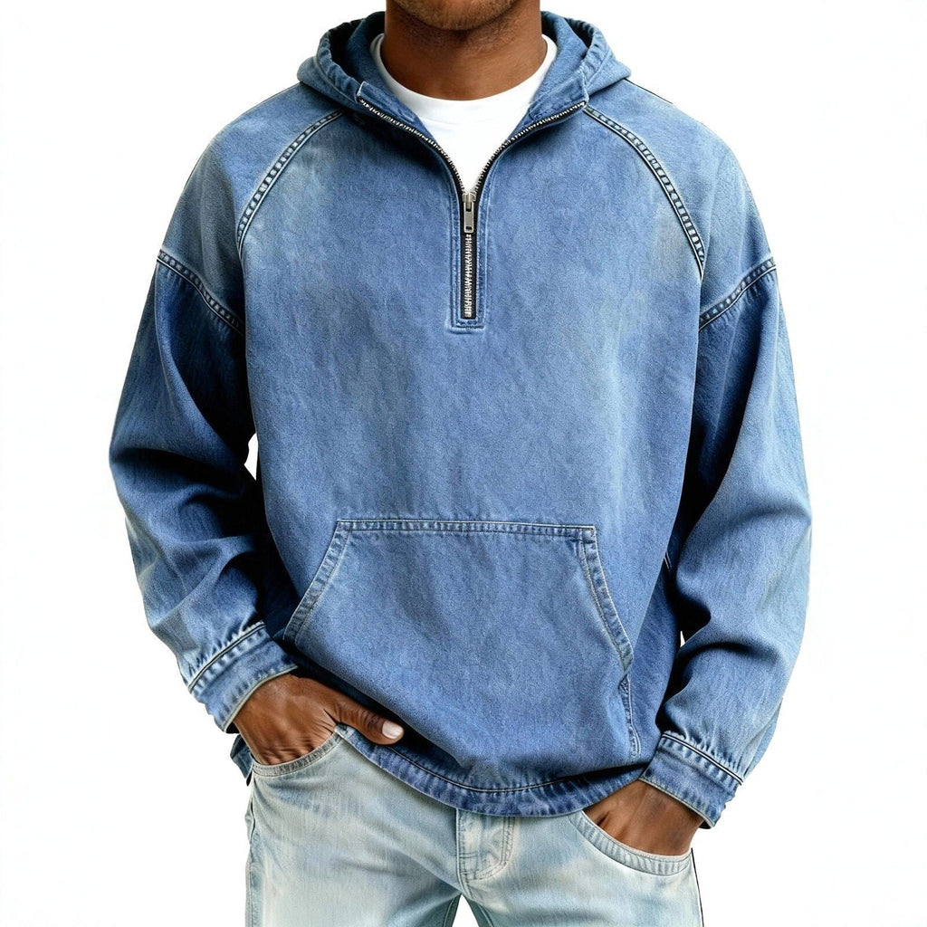 Mens Solid-Color Casual Hooded Zip-Up Sweatshirt