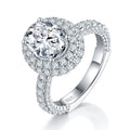 S925 Sterling Silver 2ct Oval Moissanite Ring, 7x9mm D-VVS1 Double Halo, Platinum Plated 5.3g US Sizes 5-9, GRA Certificate Gift Box