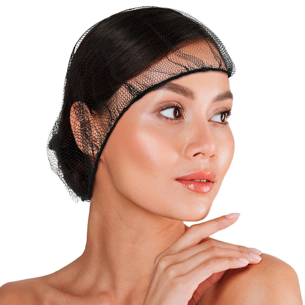 Black Disposable Hair Net 28 Inch 100 Pack Micro Nylon Bouffant Hair Nets. Bouffant Caps Disposable with Elastic Edge Stretchable Hairnets for Foodservice Industrial Use