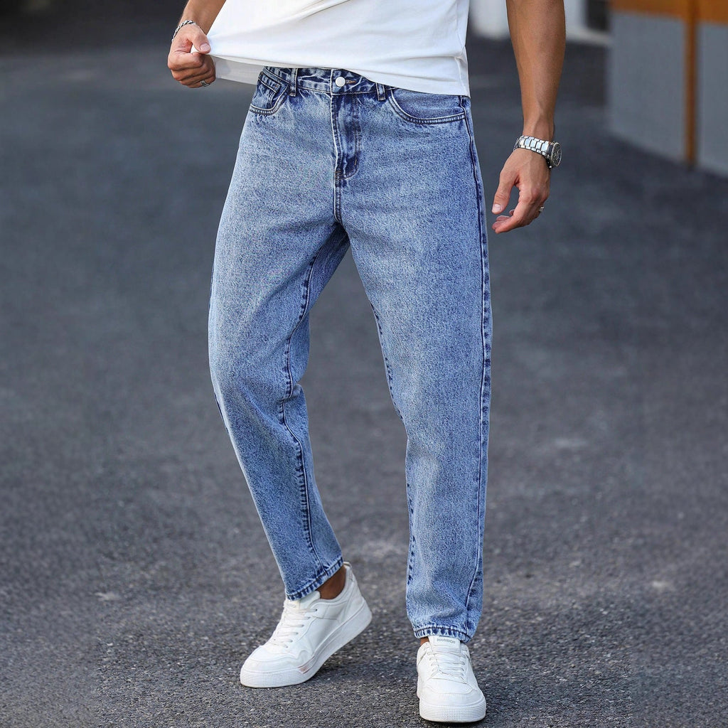 New Mens Light Blue Tapered Jeans