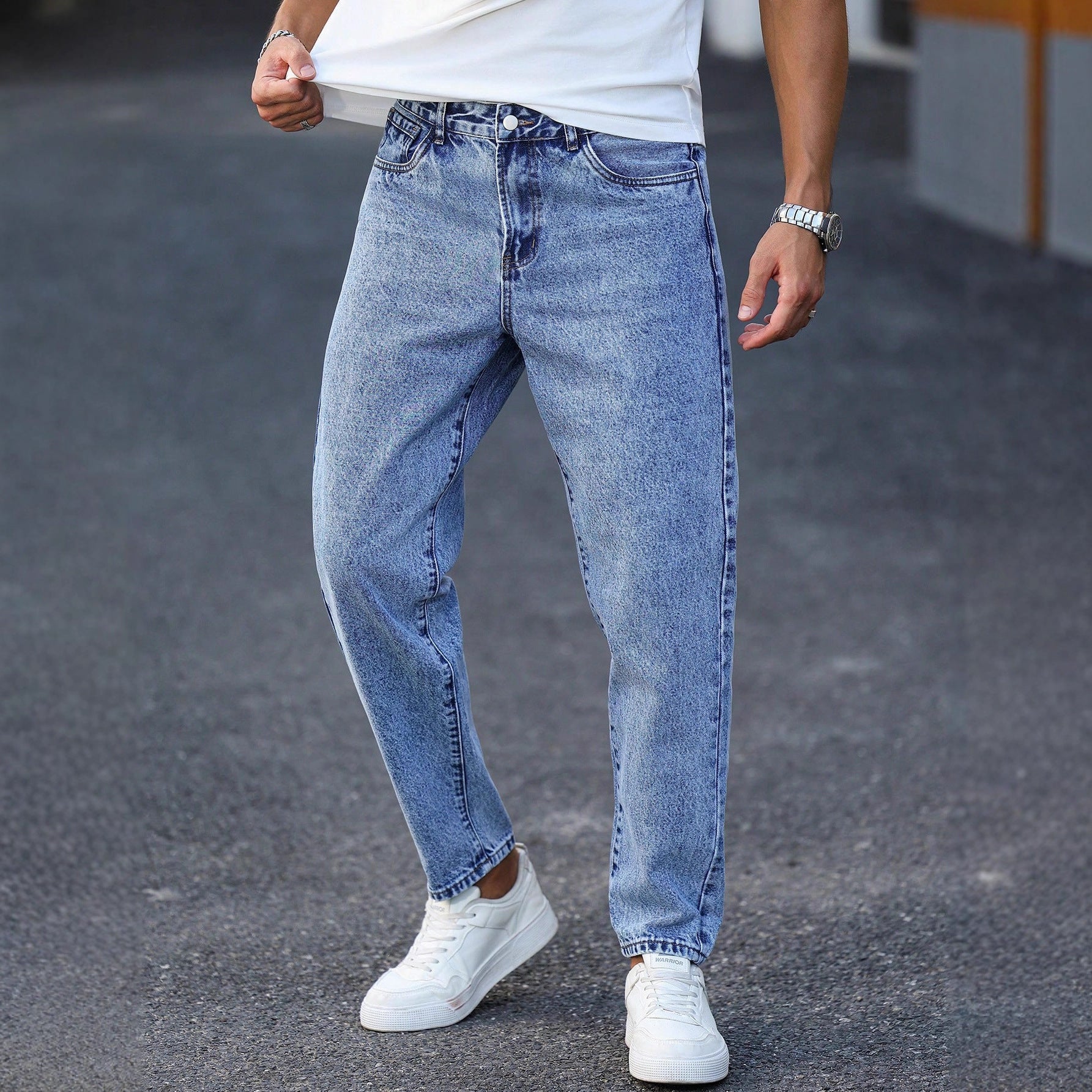 New Mens Light Blue Tapered Jeans