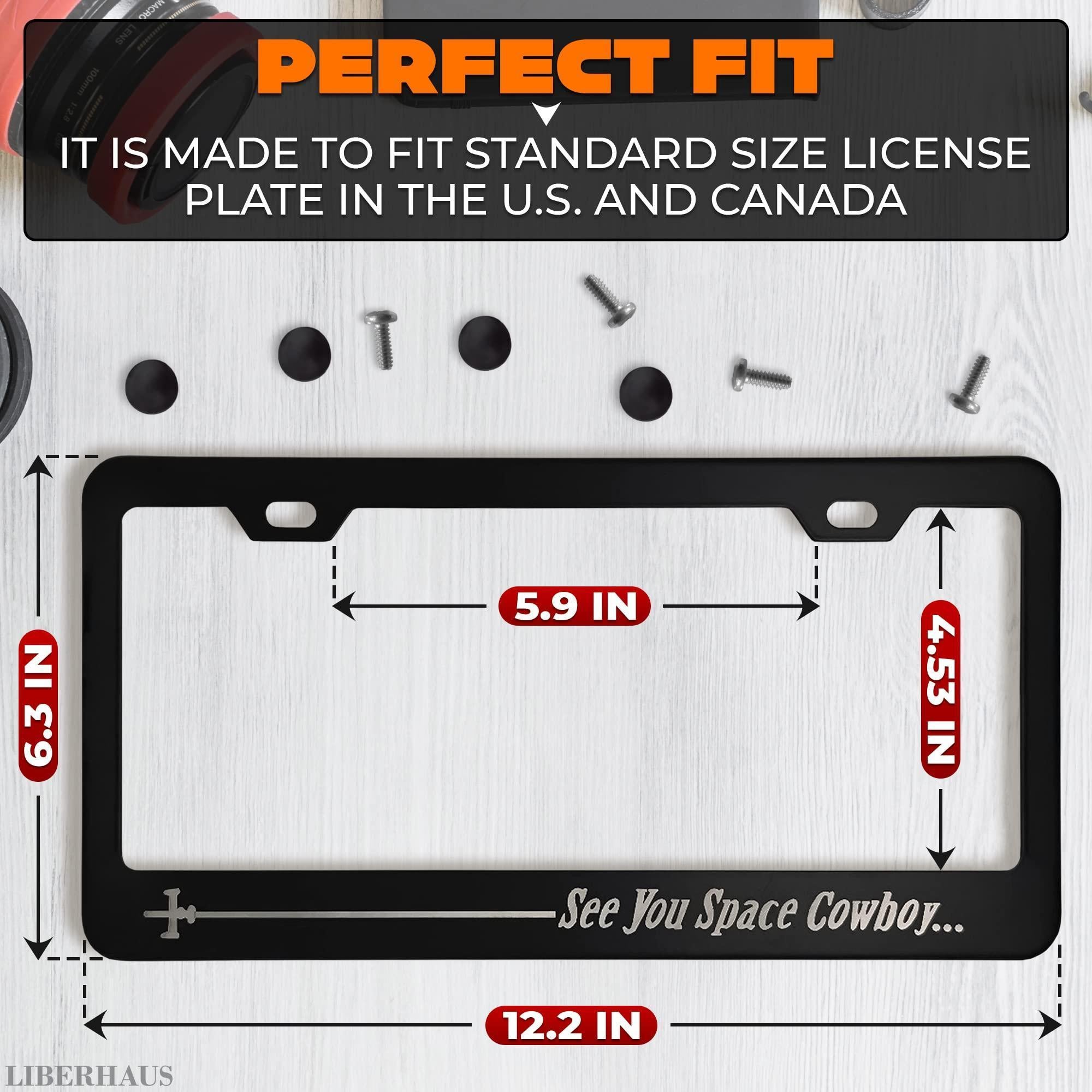 Matte Black License Plate Frame Funny for Anime Fans   See You Space Cowboy Anime License Plate Frame Design (12.2 x 6.3 Inches) Easy to Install Stainless Steel Holder for US & Canada