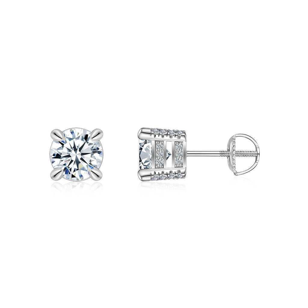 S925 Sterling Silver Moissanite Stud Earrings, 0.5&2ct D-VVS1 4-Prong Basket Pave With Screw Backs, GRA Certificate Gift Box