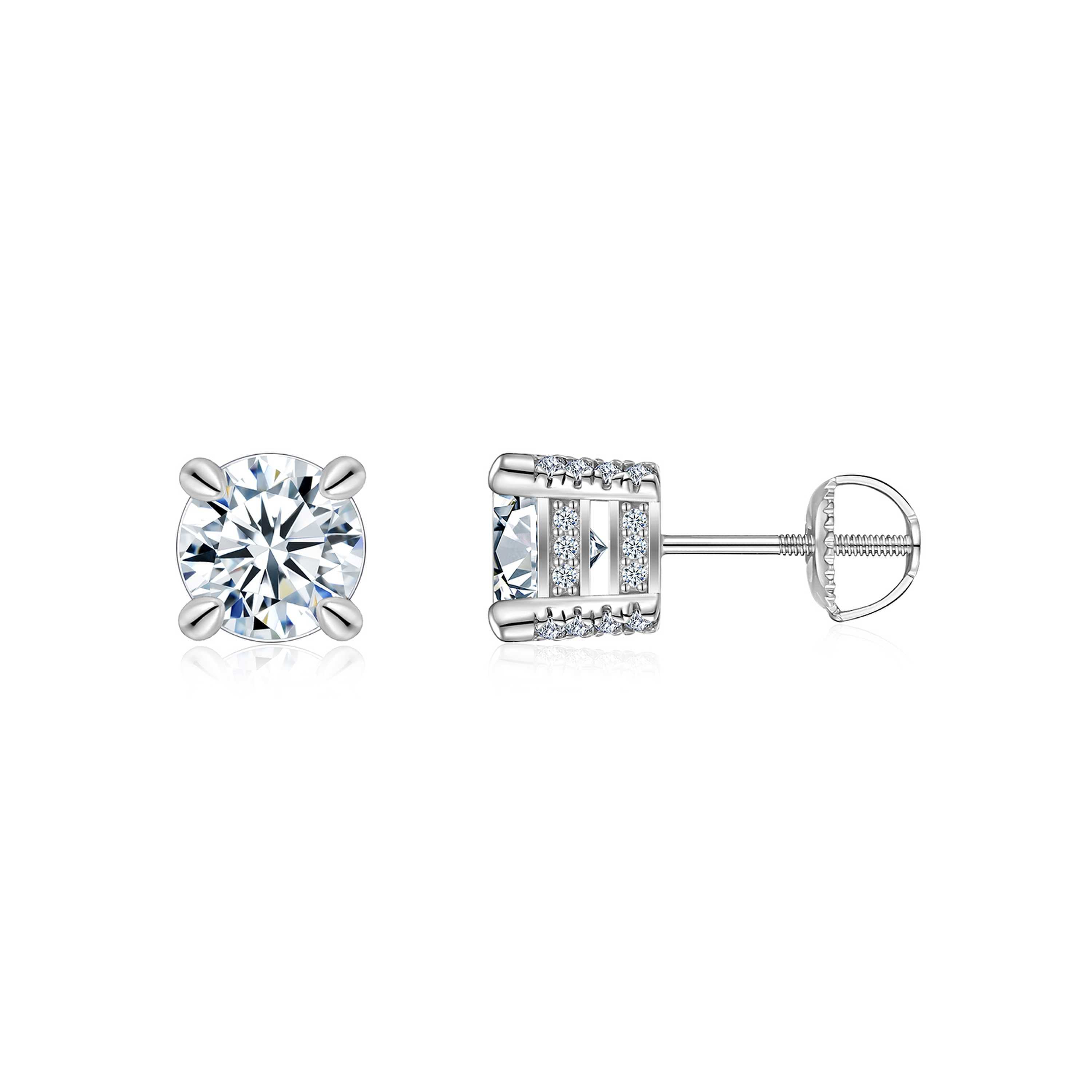 S925 Sterling Silver Moissanite Stud Earrings, 0.5&2ct D-VVS1 4-Prong Basket Pave With Screw Backs, GRA Certificate Gift Box