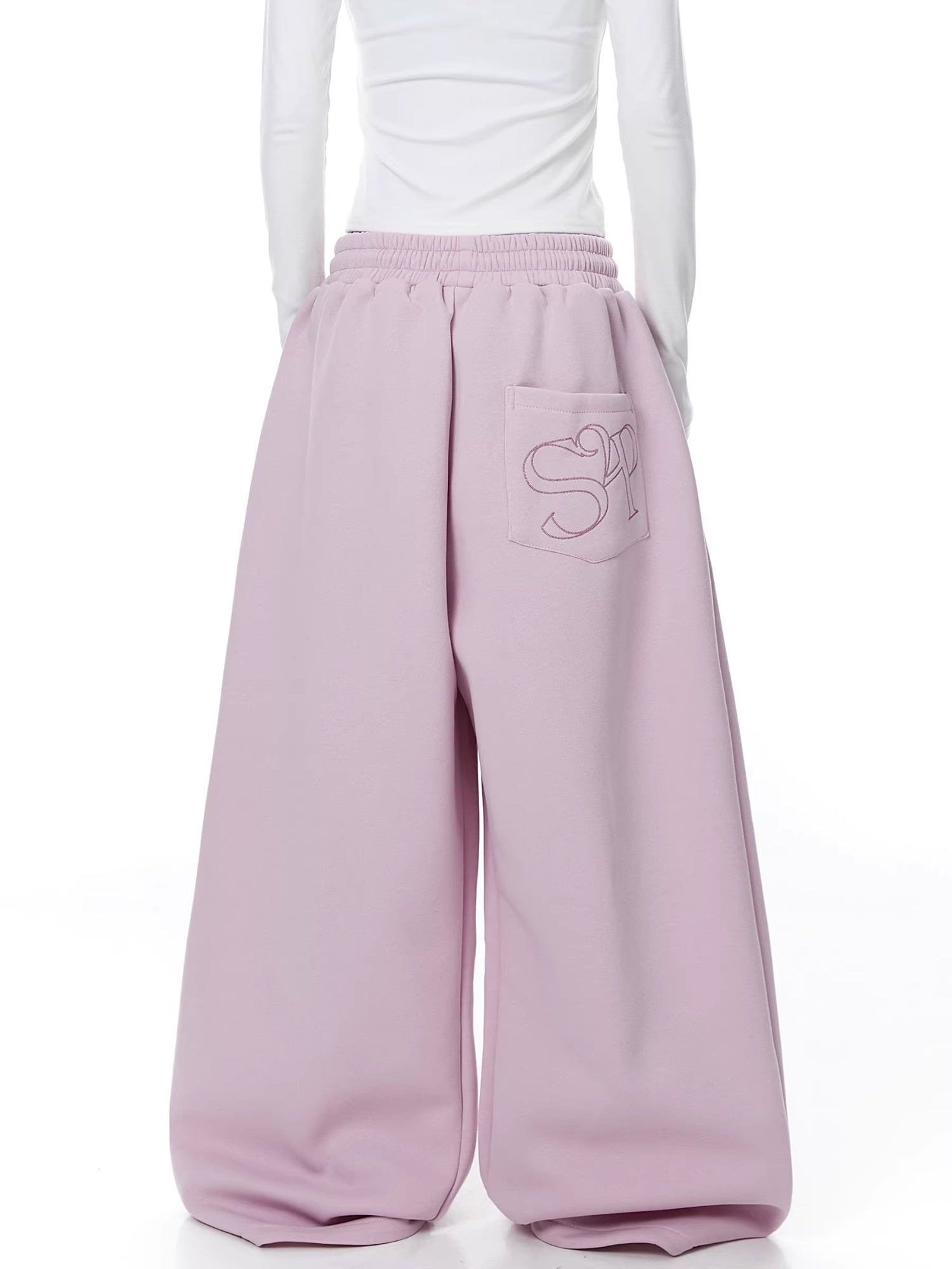 Embroidered Pleated Drawstring Sweatpants For Women Loose Straight Fit
