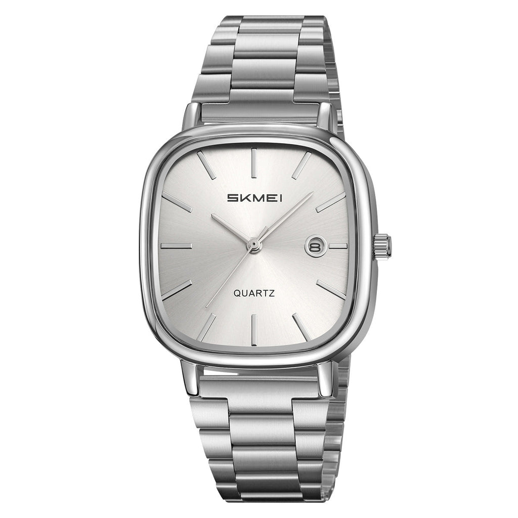 Retro Square-quartz Watch Mens Business Steel-band Calendar Wristwatch