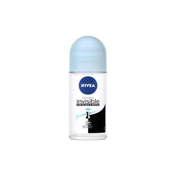 Nivea Invisible Black & White Pure Roll-On Deodorant: 48H Odor & Anti-Stain Protection, Alcohol-Free Formula