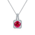 S925 Sterling Silver 2ct Lab-Grown Ruby Emerald Pendant Necklace, Platinum Plated Square Halo With Split Pave Bail, Women's Fine Jewelry Gift Box