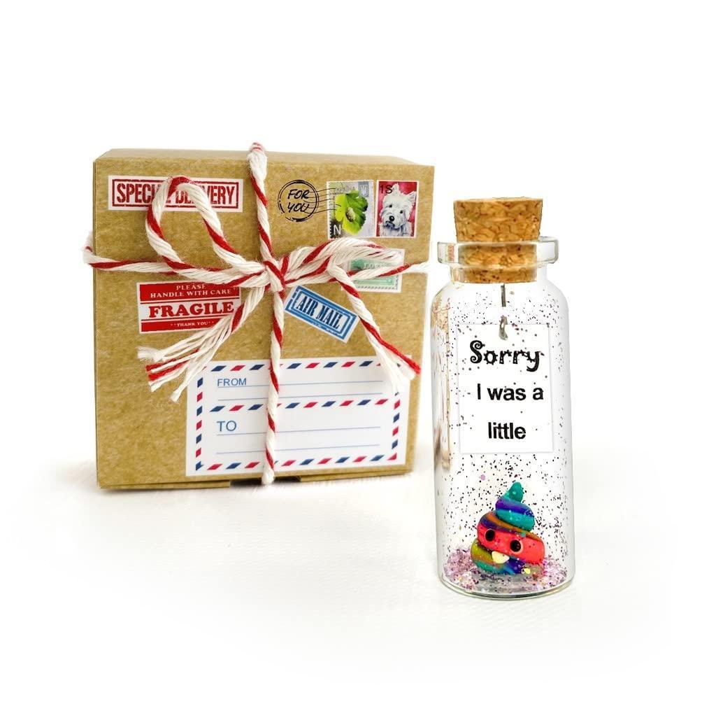 I'm Sorry Gifts for Her and Him Personalised Apology Gift Cute Poop in a Jar and Sorry Card Forgive Me Present Idea (in Beige Craft Box Sorry I was a little Rainbow Poop)