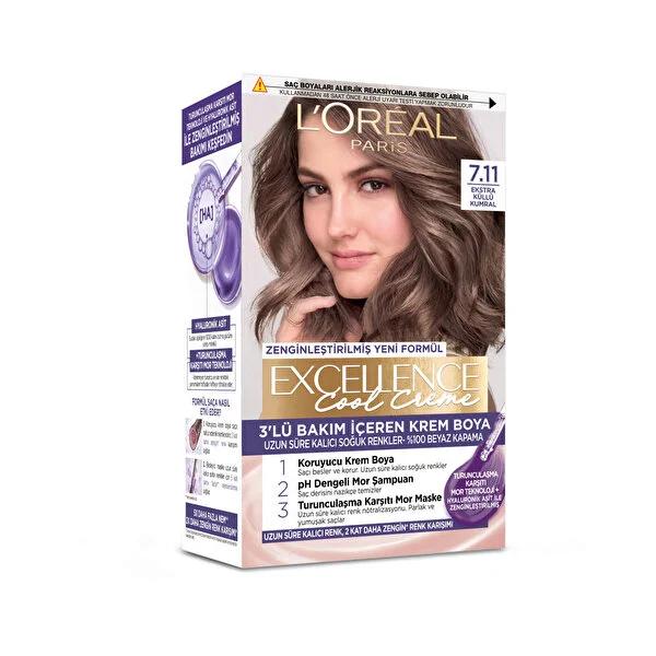 L'OrŽal Paris Excellence Cool Creme: Extra Ash Brown 7.11 Hair Dye - 100% Gray Coverage & Anti-Brass Purple Treatment for Cool Tones