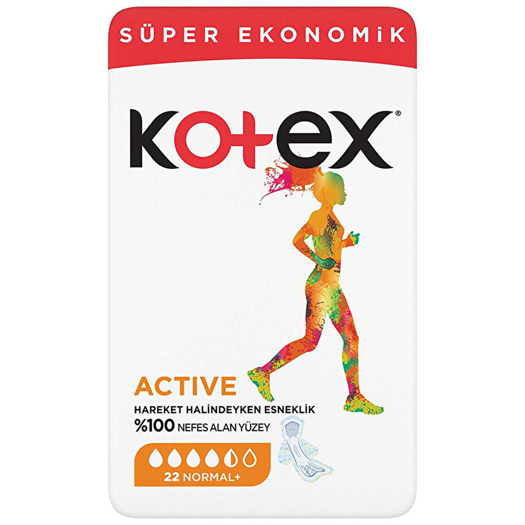 Kotex Sanitary Pads for Active Women - Rapid Absorption, Flexfit Design, 22 Count