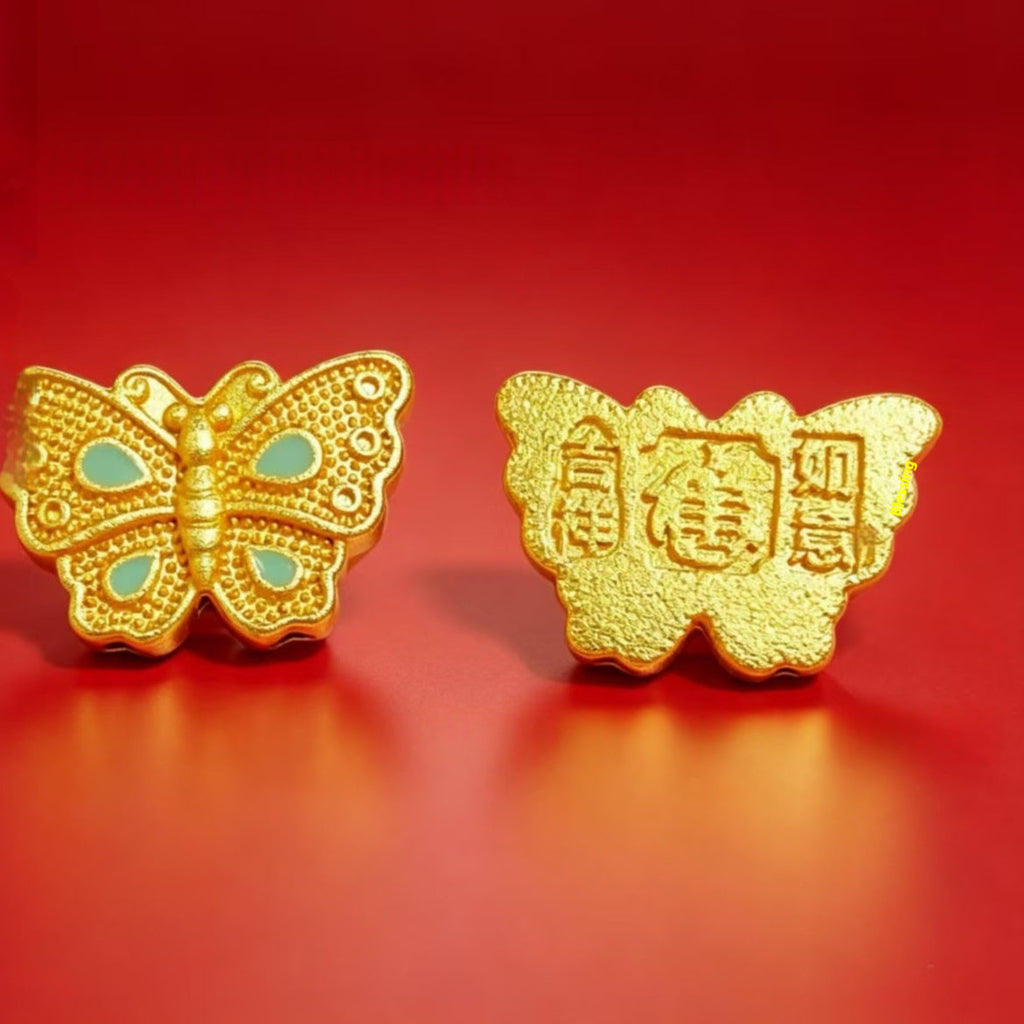 Alluvial Gold Filigree Inlaid With Turquoise Butterfly And Gourd-shaped Loose Beads
