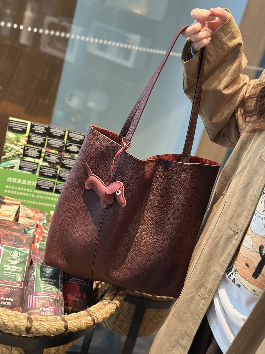 Top-grain Leather Tote Bag, High-end Feel, Large Capacity, Perfect For Commuting And Shopping, Casual And Minimalistic, Versatile Genuine Leather Mother-and-child Bag For Women