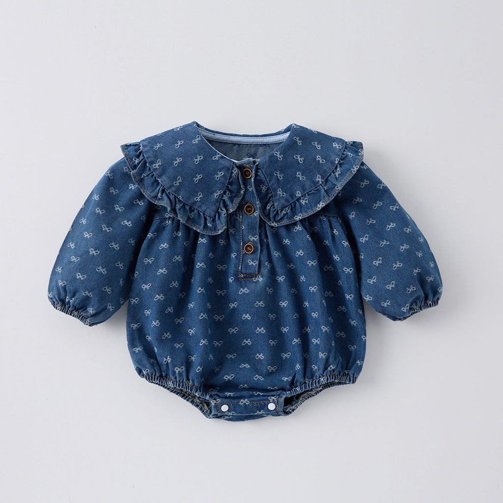 Toddler Denim Romper Triangle-style Crawling Suit Girls One-piece Dress