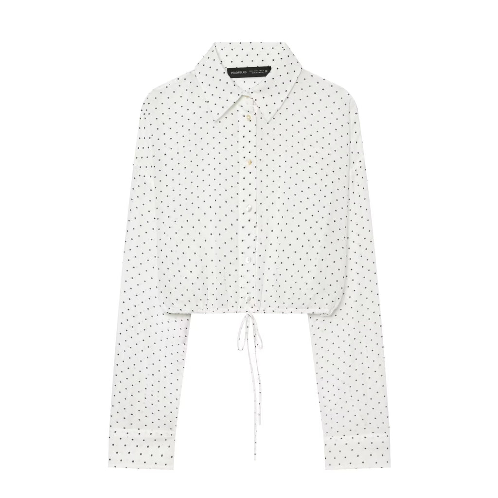 Adjustable polka dot embellished short chiffon shirt