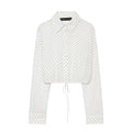 Adjustable polka dot embellished short chiffon shirt
