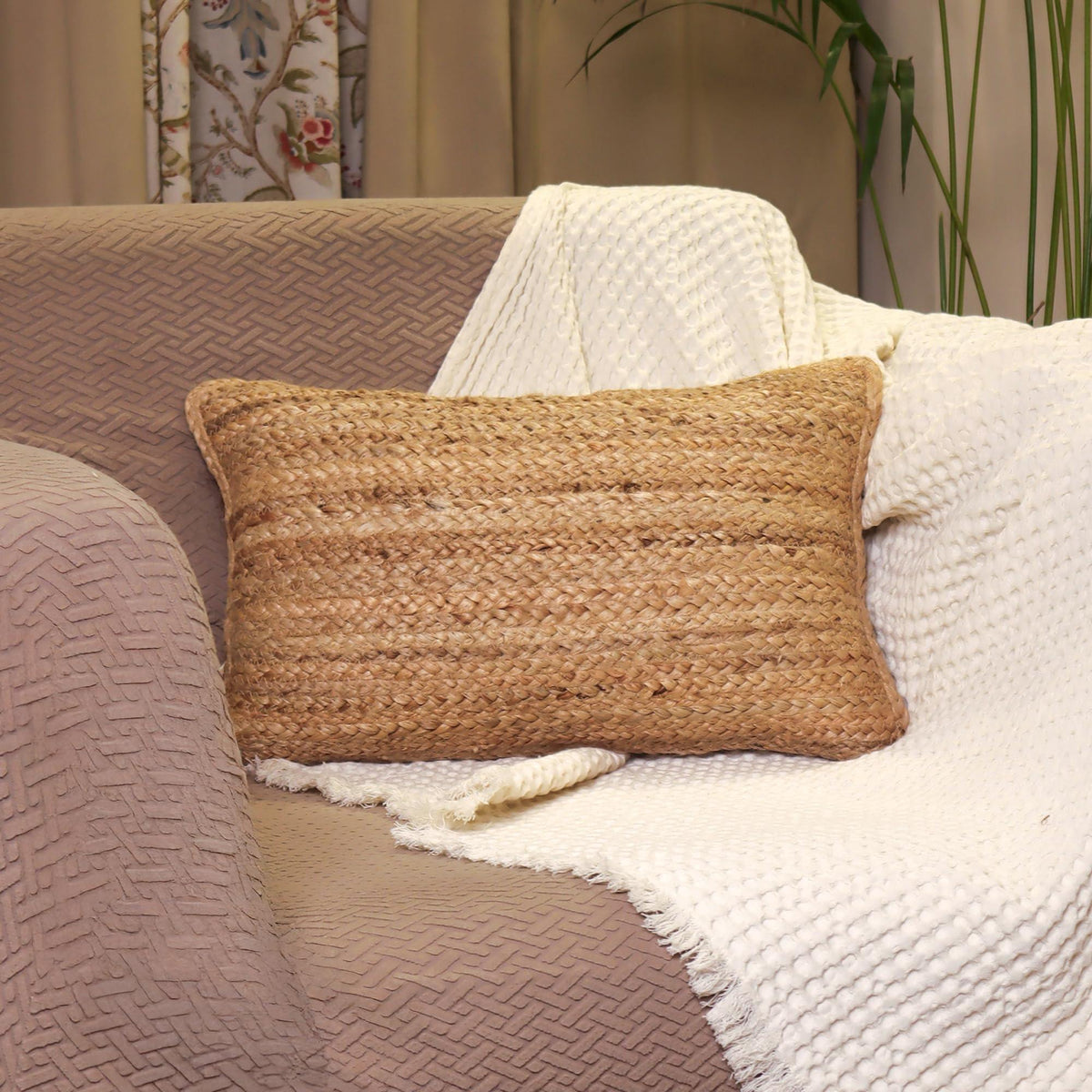 Jute Throw Pillow Covers 20x12 Inch Braided Hand Woven Decorative Pillow Cover for Couch Boho Jute Decor Living Room Decor Natural 1Pc Indoor Outdoor Pillow Cover