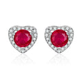 S925 Sterling Silver Heart Halo Stud Earrings, 5mm Lab-Grown Ruby Sapphire, Platinum Plated 1.5g, Women's Jewelry Gift Box