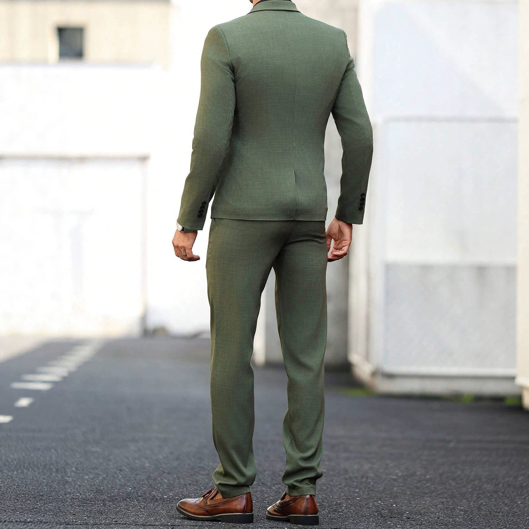 Mens Light-business Dark Green Suit Set