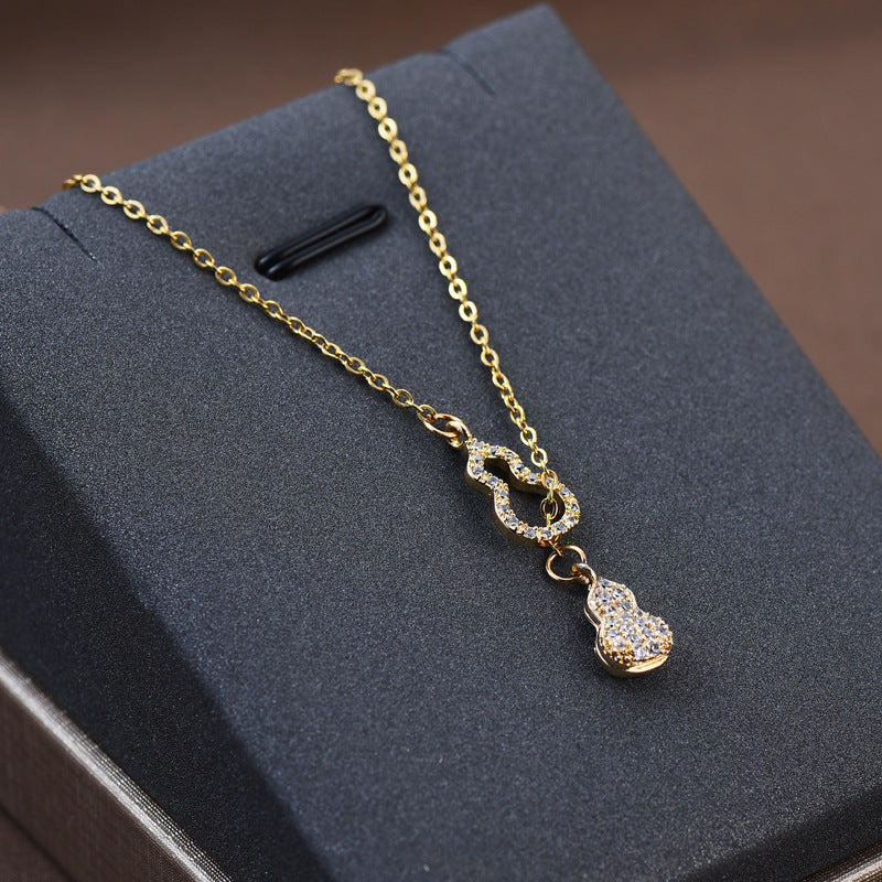Dainty Lucky Gourd Zircon Pull Adjustable Necklace For Women, Y-Shape Tassel Collarbone Chain, Elegant Oriental Long Sweater Chain Fashion Jewelry