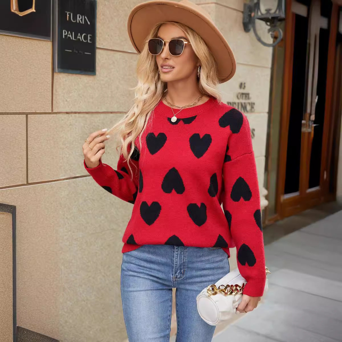 Knitted Jacquard Crew-neck Pullover Long-sleeve Knitwear Sweater
