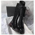 Stitched Round-toe Lace-up High-top Womens Boots