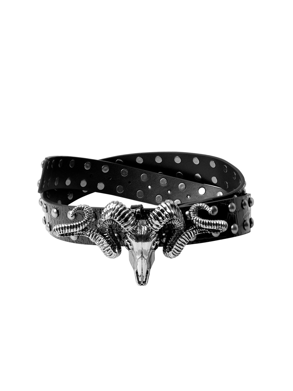Distressed Skull And Sheep-head Belt Made From Full-grain Cowhide