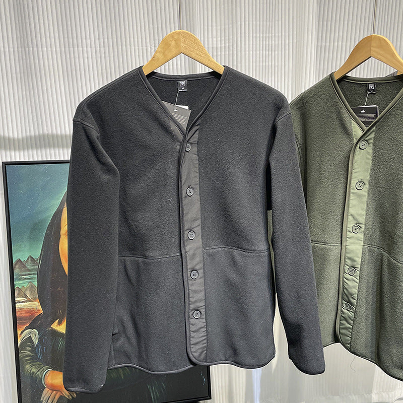 Collarless Casual Cardigan Sweatshirt Suitable For Layering As An Outerwear Piece