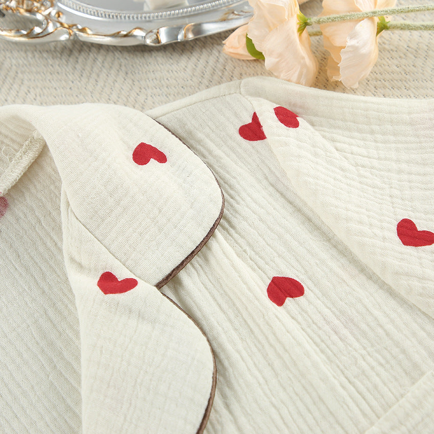 Heart Print Cotton Pajamas Cardigan