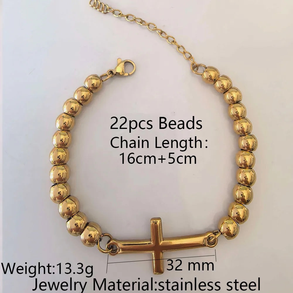 Stainless Steel Religious Series Beaded Bracelet